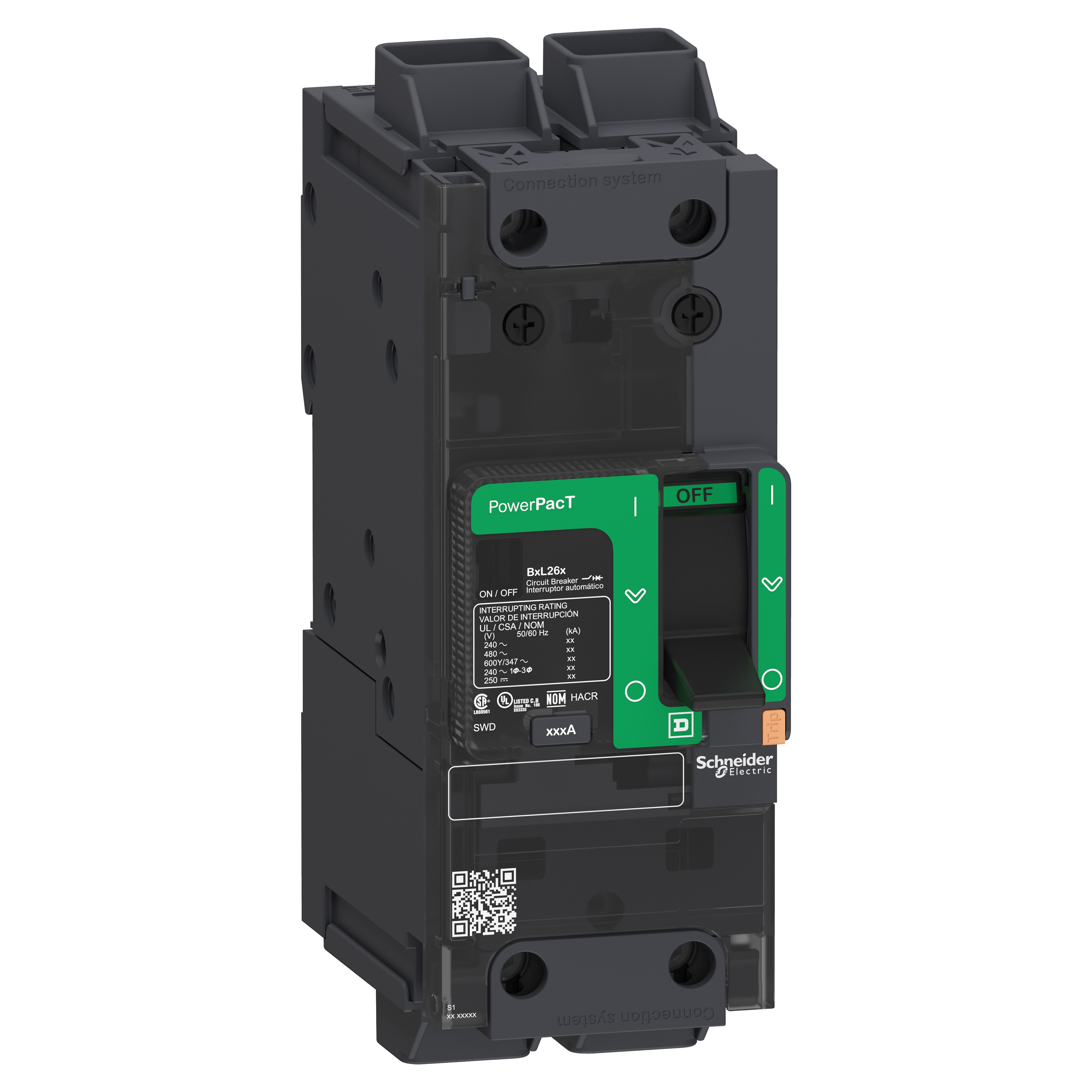 Circuit breaker, PowerPacT B, 40A, 2 pole, 600Y/347VAC, 18kA, lugs, thermal magnetic, 80%, control wire ON end