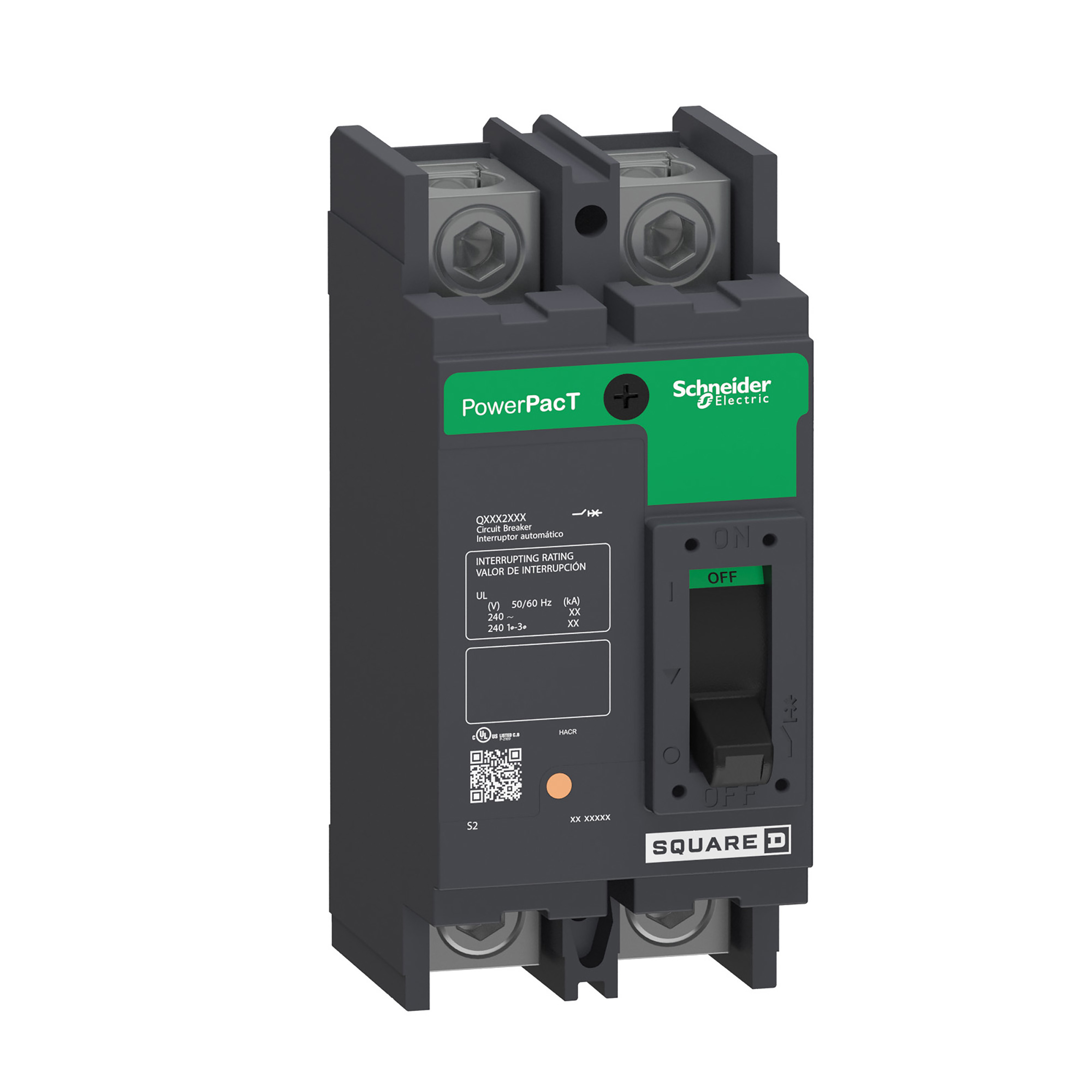 Circuit breaker, PowerPacT Q, 225A, 2 pole, 240VAC, 25kA, lugs, thermal magnetic, 80%, bottom of panel