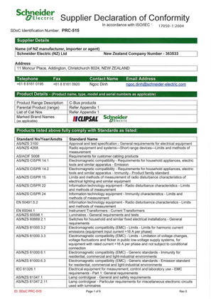 SpaceLogic C-Bus Home Automation System, PRC-515, Declaration of Conformity