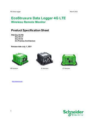 EcoStruxure Data Logger 4G LTE Wireless Remote Monitor Product Specification Sheet