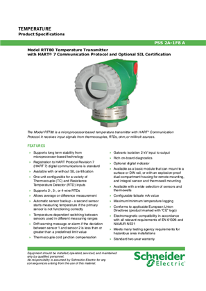 Model RTT80 I/A Series Temperature Transmitter with HART 7 Communication Protocol and Optional SIL Certification