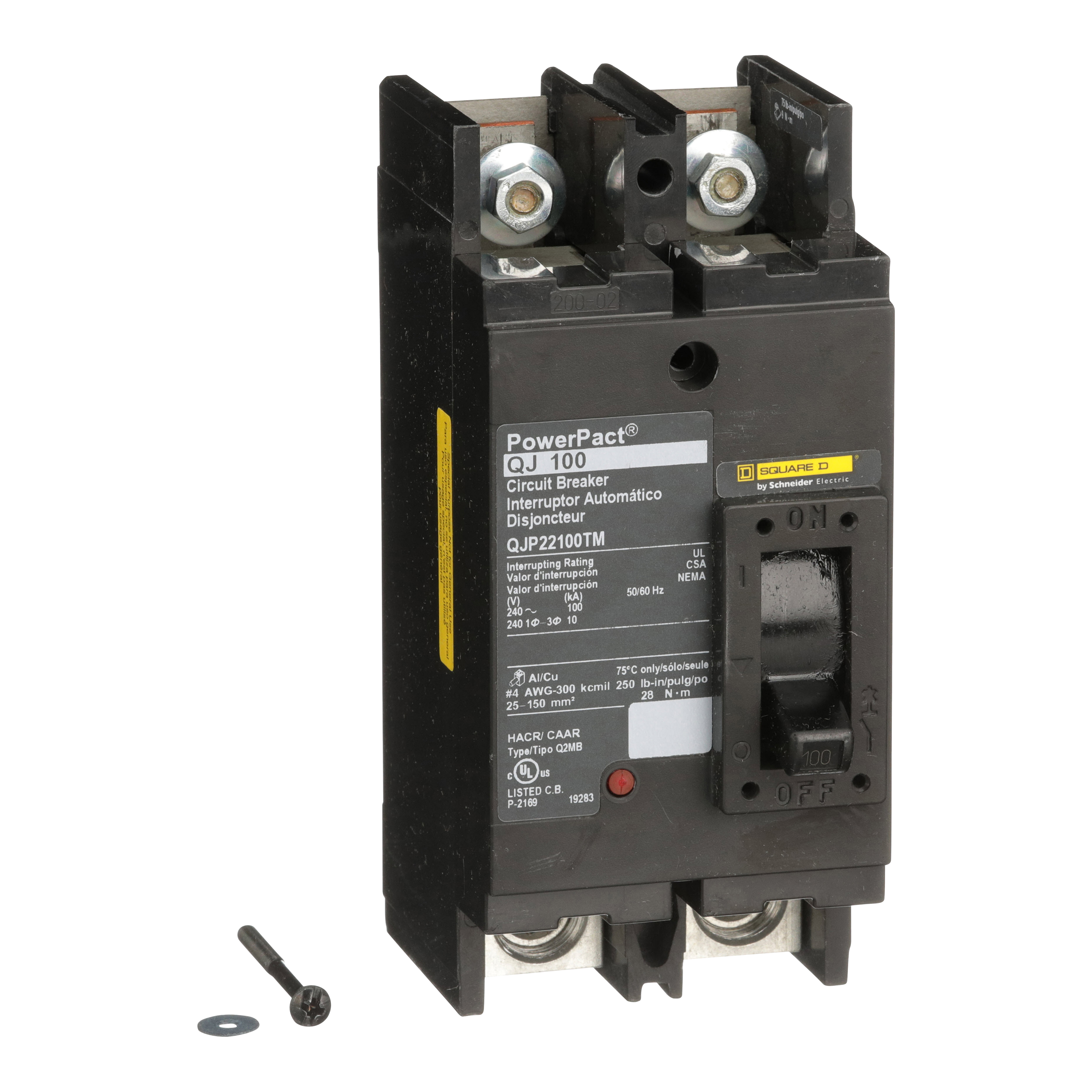 Circuit breaker, PowerPacT Q, 125A, 2 pole, 240VAC, 100kA, lugs, thermal magnetic, 80%, bottom of panel