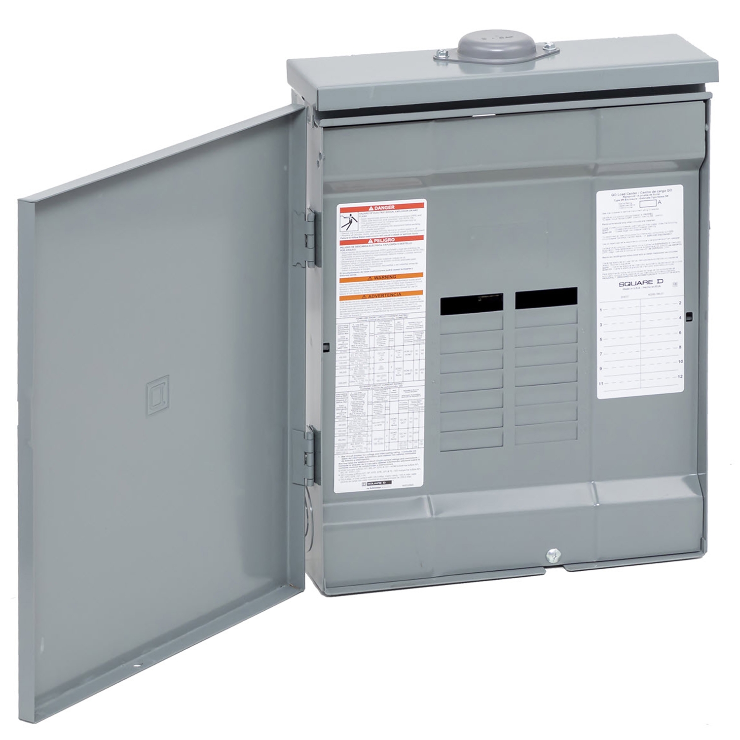 Load center, QO, 1 phase, 12 spaces, 24 circuits, 125A convertible main lugs, PoN, NEMA3R, gnd bar, UL