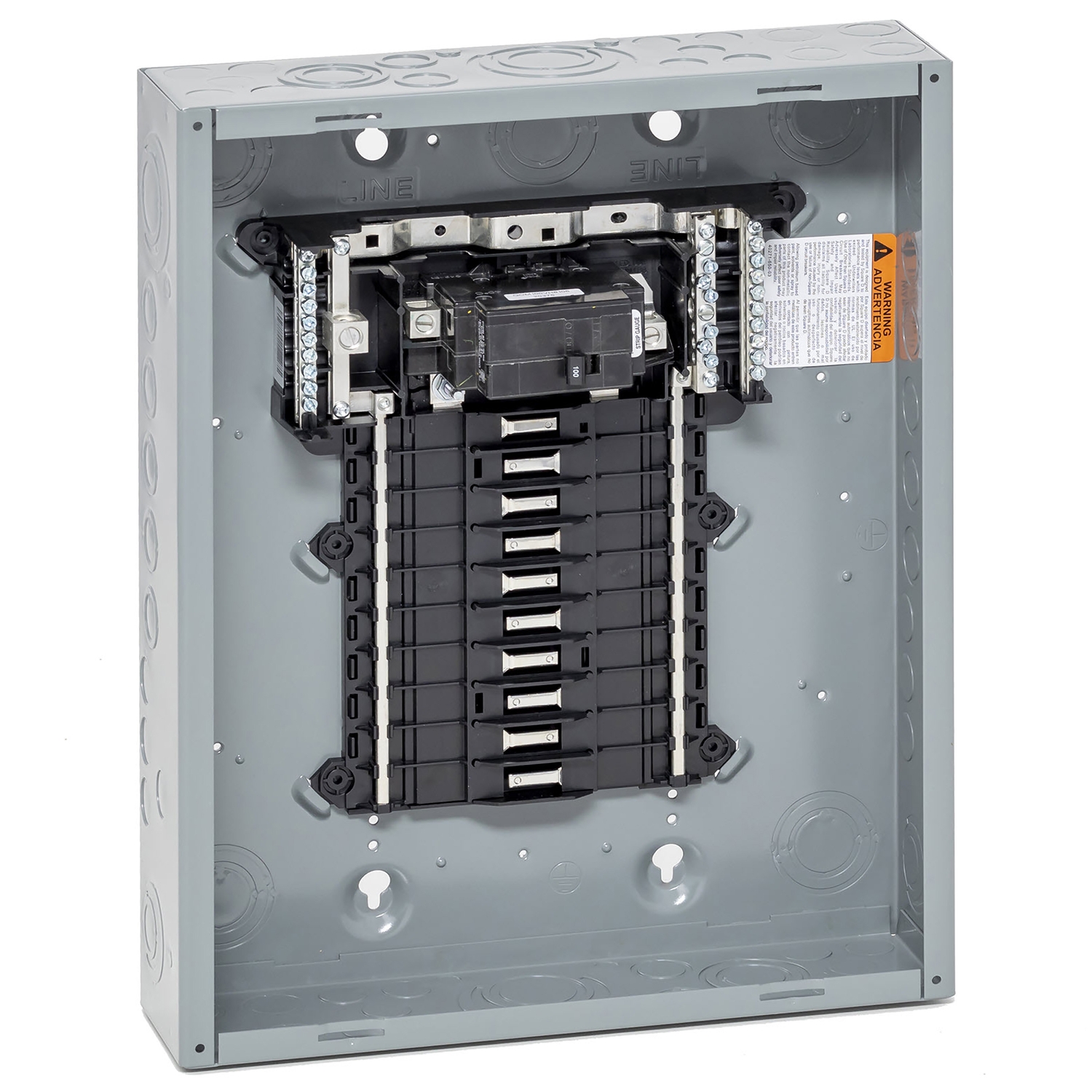 Load center, QO, 1 phase, 20 spaces, 24 circuits, 100A convertible main breaker, PoN, NEMA1, UL