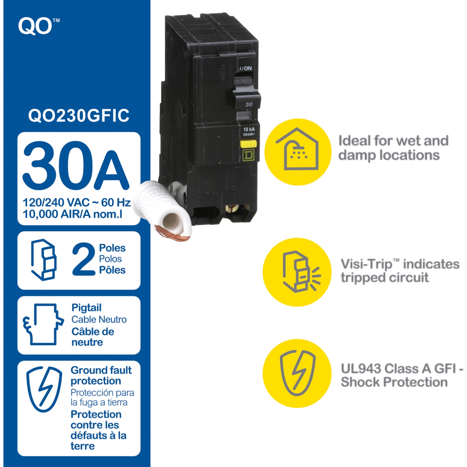 Square D Double Pole 30 Amp QO Plug-On Circuit Breaker