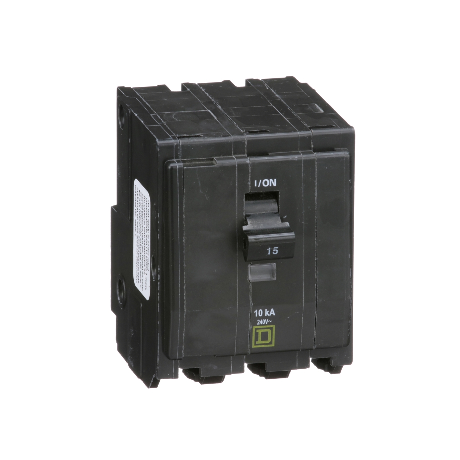 Mini circuit breaker, QO, 15A, 3 pole, 120/240VAC, 10kA, plug in