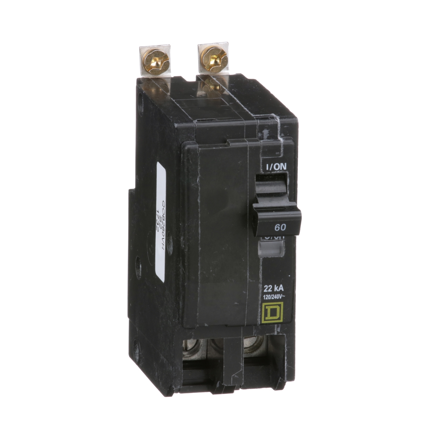 Mini circuit breaker， QO， 60A， 2 pole， 120/240 VAC， 22 kA， bolt on mount