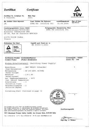 TUV Certificate, ABL7RE2405,RP2405 (V2)
