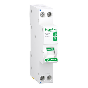 Resi9, Residual Current Breaker With Overcurrent Protection (RCBO), 1P+N, 25A, C Curve, 6000A, A Type, 30mA, 18mm Wide