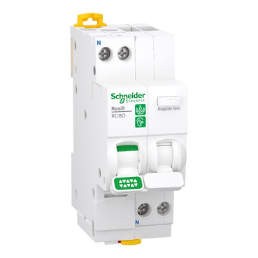 Resi9, Residual Current Breaker With Overcurrent Protection (RCBO), 1P+N, 10A, C Curve, 6000A, A Type, 30mA, 36mm Wide