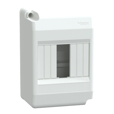 Resi9, Surface Enclosure, 1 Row, 4 Modules, 1/2-Pole Knockouts Opening, ABS, White