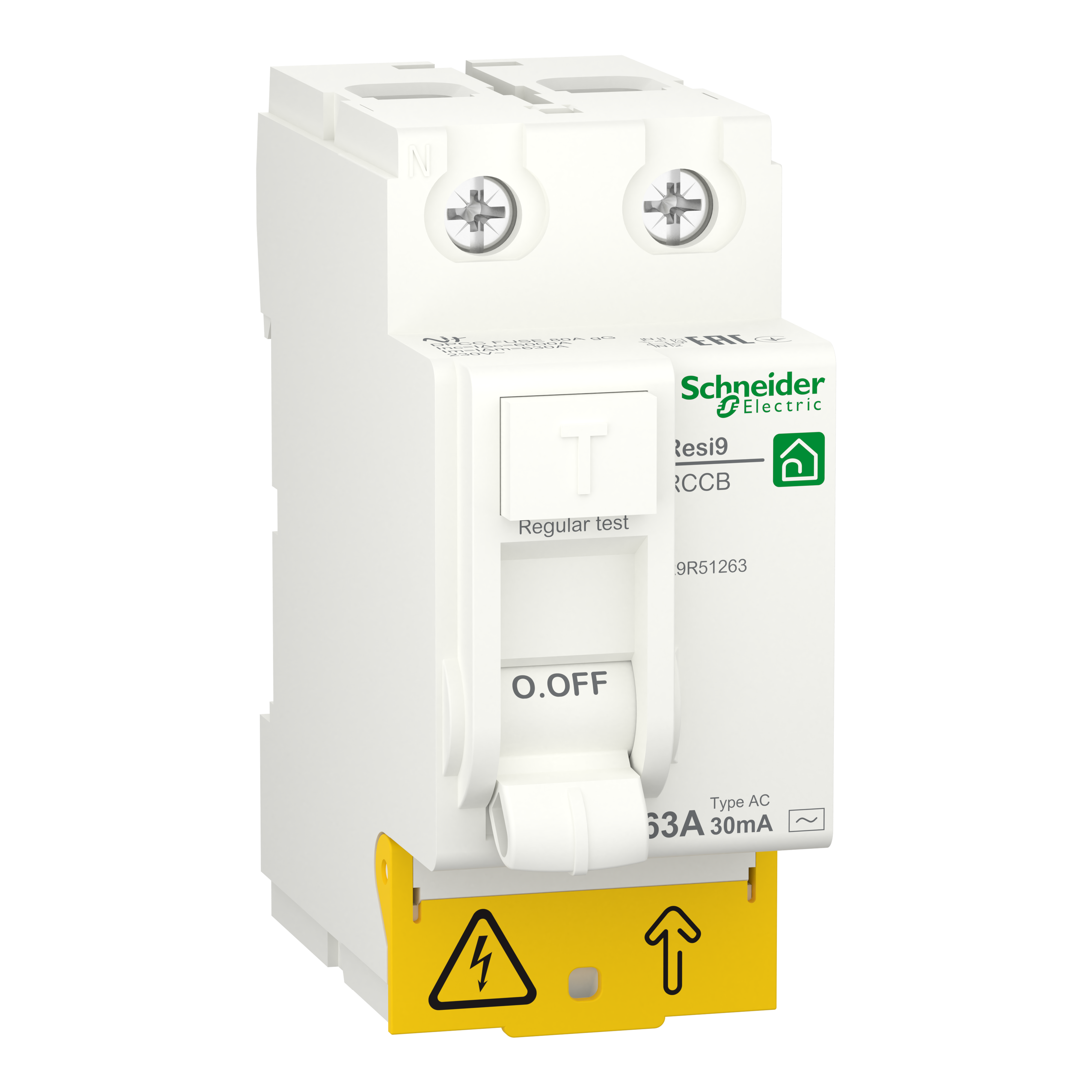 Residual current circuit breaker (RCCB), Resi9, 2P, 63A, AC type, 30mA