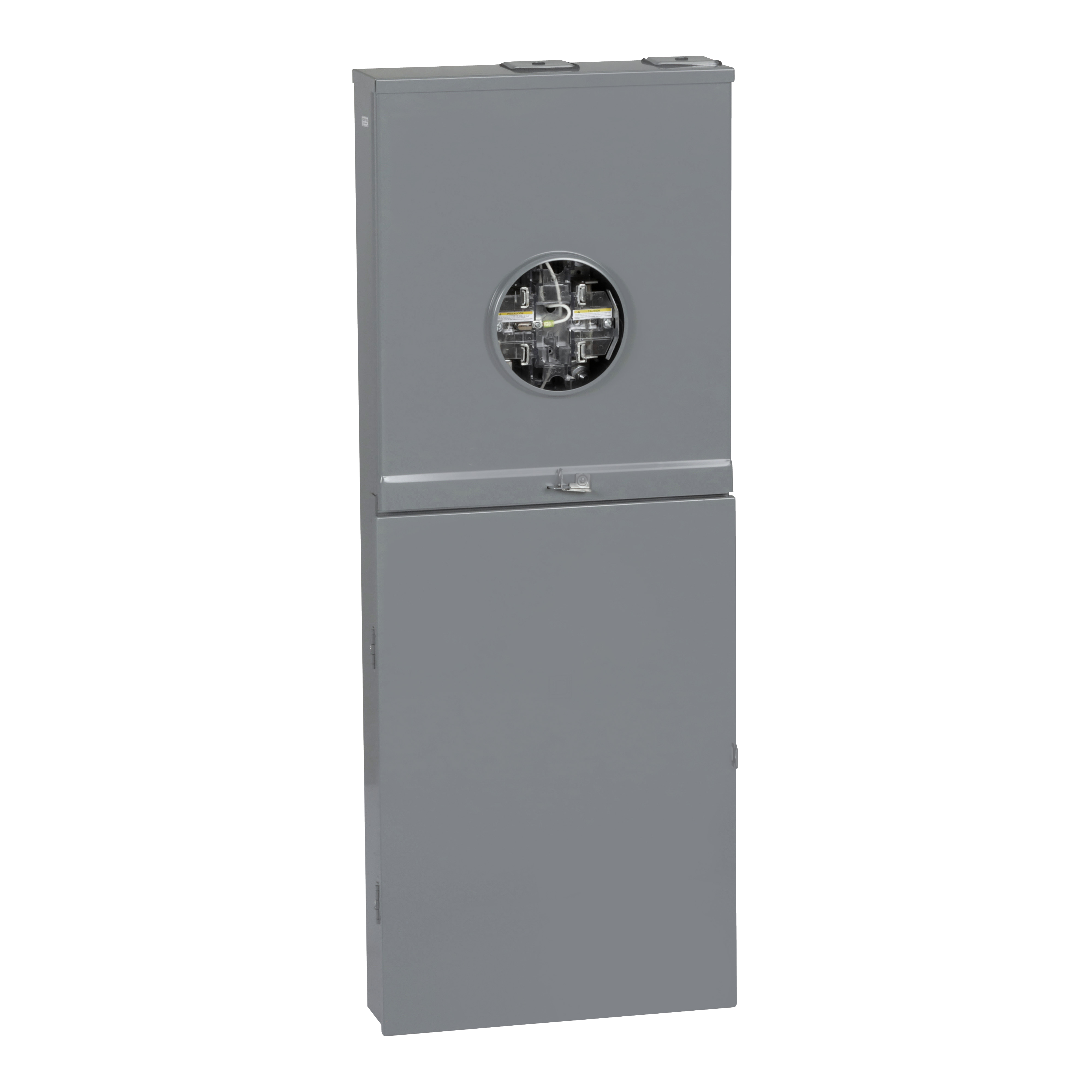 Meter mains, Homeline, CSED, ringless socket, 150A, outdoor surface mount, maximum 8 spaces, 16 circuits, lever bypass