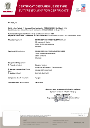 EU Type Examination Certificate, Embedded 4G modem, EVA1MS, EVA1MM