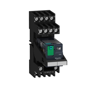 Harmony RXM miniatűr relé, 2CO, 12A, 24VDC, tesztgomb, LED, vegyes elrendezésű RXM2AB2BDPVM