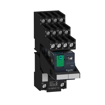 Harmony RXM miniatűr relé, 4CO, 6A, 24VDC, tesztgomb, elválasztott elrendezésű RXM4AB1BDPVS
