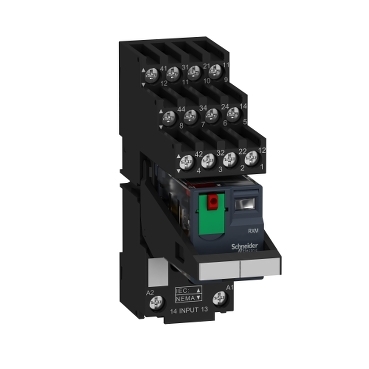 Harmony RXM miniatűr relé, 4CO, 6A, 24VAC, tesztgomb, elválasztott elrendezésű RXM4AB1B7PVS