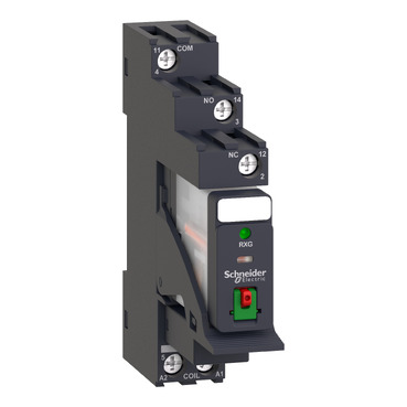 Harmony RXG Interfész relé foglalattal, 1CO, 10A, 230VAC, tesztgomb, LED RXG12P7PV