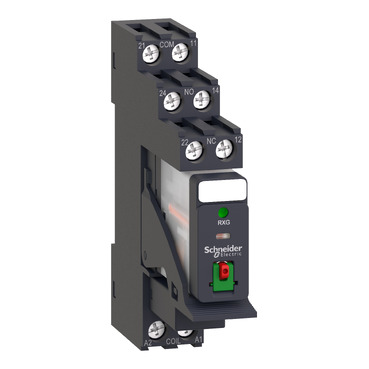 Harmony RXG Interfész relé foglalattal, 2CO, 5A, 230VAC, tesztgomb, LED RXG22P7PV