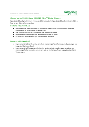 Release Notes SpaceLogic C-Bus Digital Dimmers Firmware