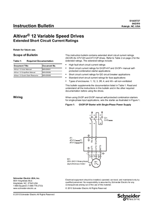 ATV12 Variable Speed Drives Extended Short Circuit Ratings - Instructions