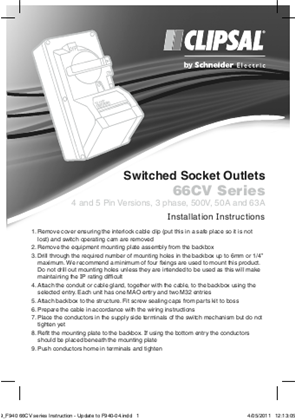 Installation Instructions - F940/04 - 66CV Series Switched Socket Outlets, 22999