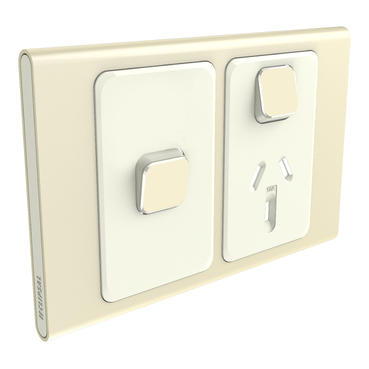Clipsal Iconic Styl Single Power Point Skin With 1 Extra Switch, Horizontal Mount, 250V, 10A