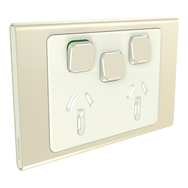 Clipsal Iconic Styl Double Power Point Skin With 1 Extra Switch, Horizontal Mount, 250V, 10A