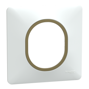 Ovalis - Plaque de finition - 1 poste Blanc avec bague effet Laiton
