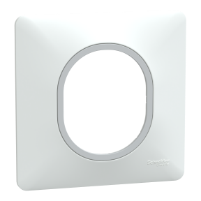 Ovalis - Plaque de finition - 1 poste Blanc avec bague effet Argent Chromé