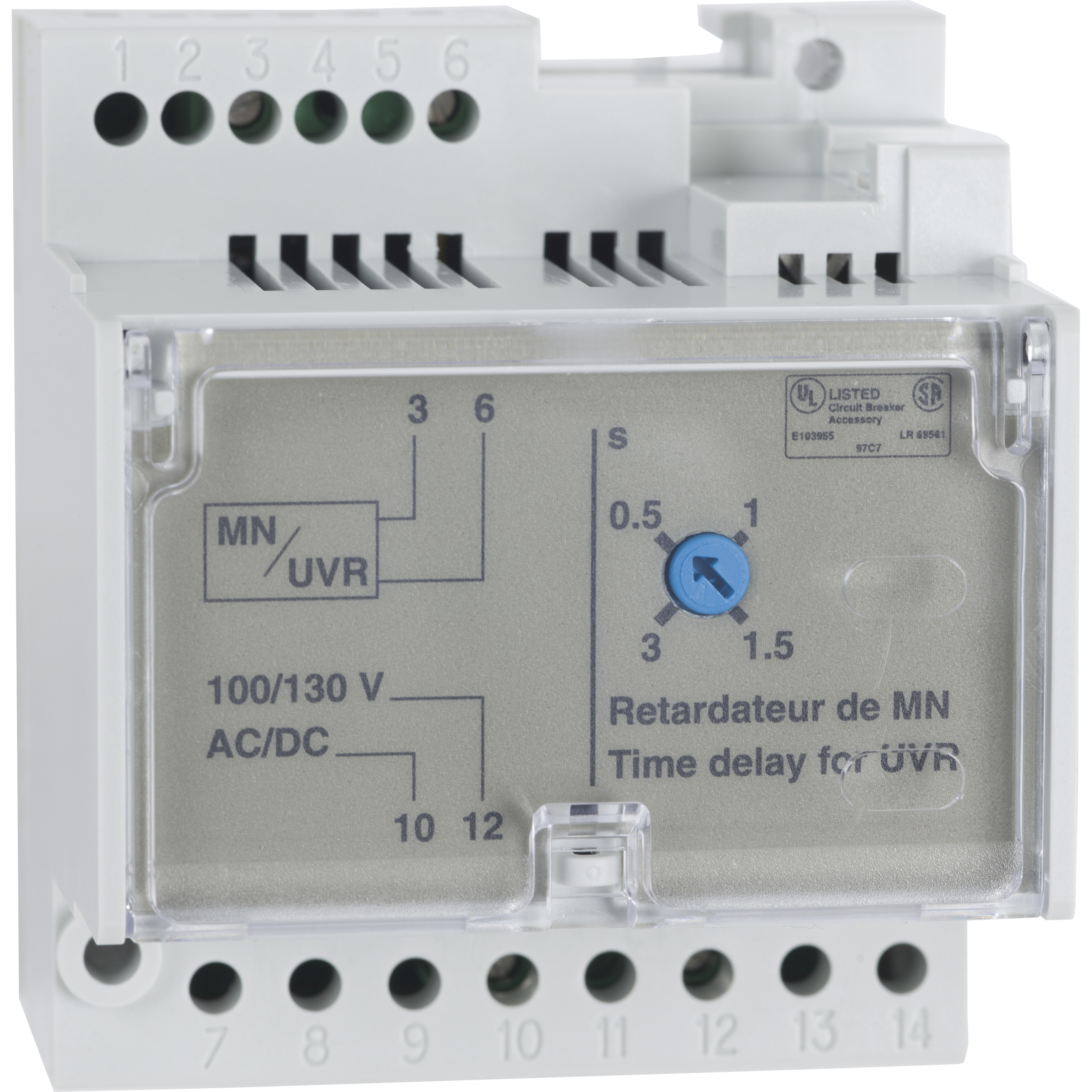 Circuit breaker accessory, PowerPacT M/P/R, MasterPacT NT, time delay module, 100V to 130V AC/DC, nonadjustable
