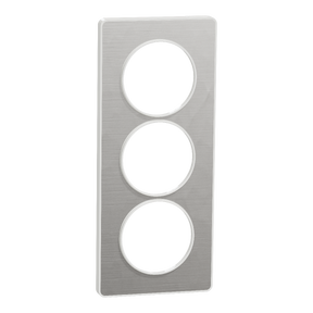 Odace Touch, plaque Aluminium martelé avec liseré Blanc 3 postes verticaux 57mm