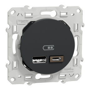 Odace - prise USB double - type A+C - Anthracite - 5 Vcc - 2,4A