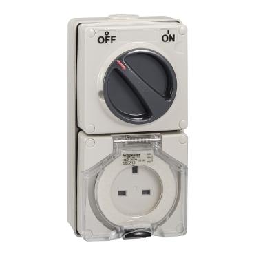 Switch Socket - 13A 250V - 3 phase 3 pole - flat pin - IP66 (grey)