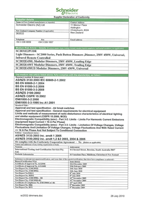 Slimline Series, SC2032 Dimmers, Supplier Declaration of Conformity