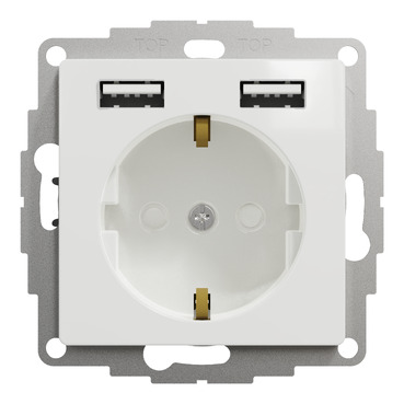 ÚJ SEDNA 2P+F csatlakozóaljzat, BZS, kettős USB töltővel, rugós, 16A/2.4A, fehér