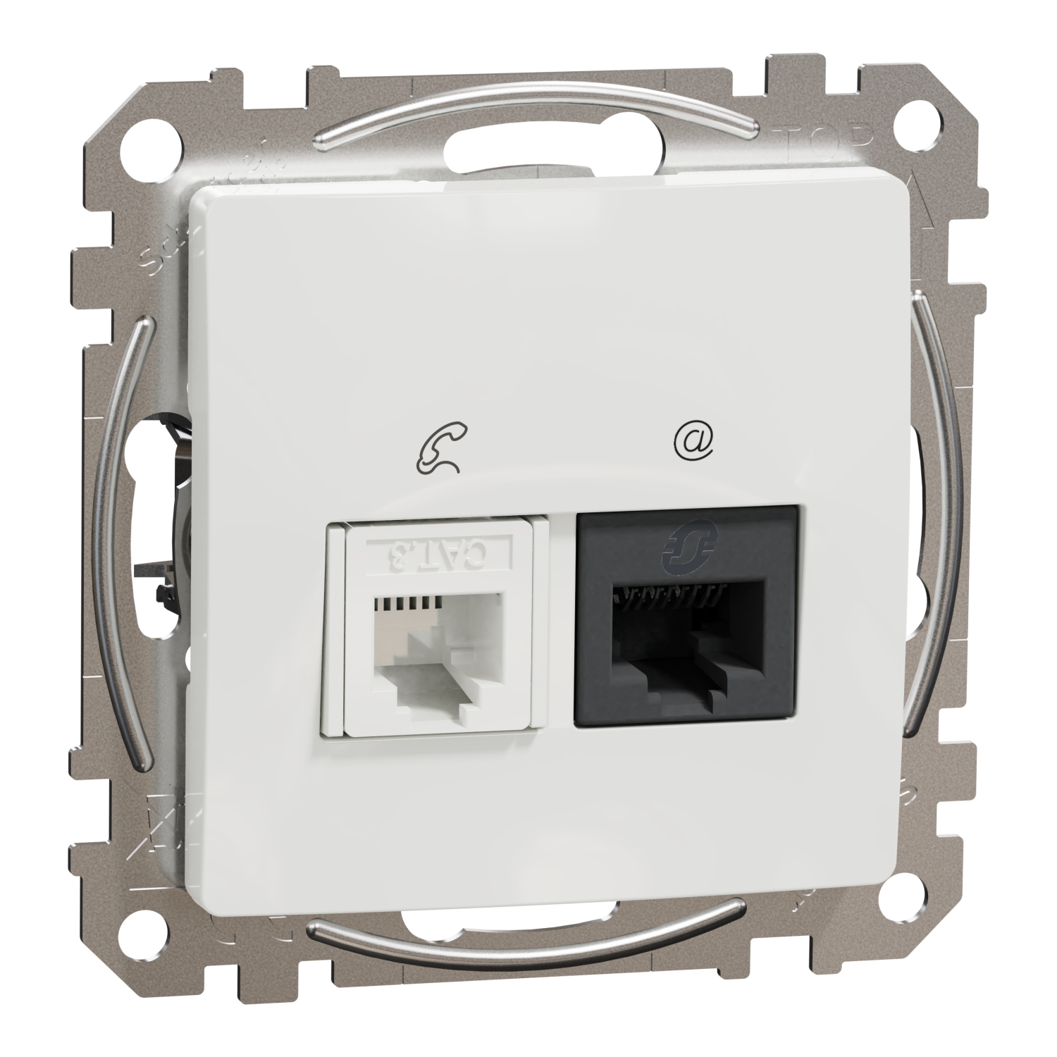 SednaÚj adatcsatlakozó betét közp. fedéllel RJ45/RJ11 Cat6 műanyag fehér Schneider
