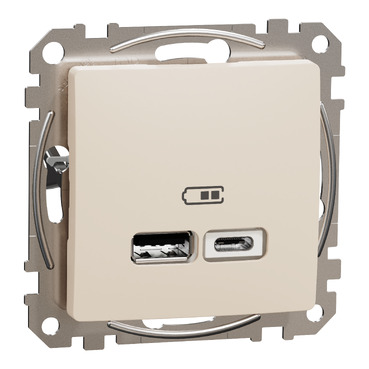 ÚJ SEDNA Dupla USB töltő, A+C, 2.4A, bézs színű, SDD112402