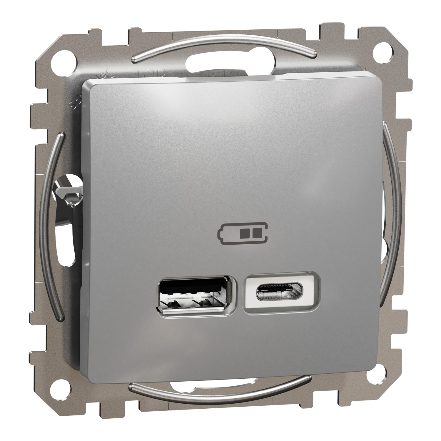 SednaÚj USB töltőaljzat A+C süllyesztett 2 x 2400mA/ 5V süllyesztett alumínium Schneider
