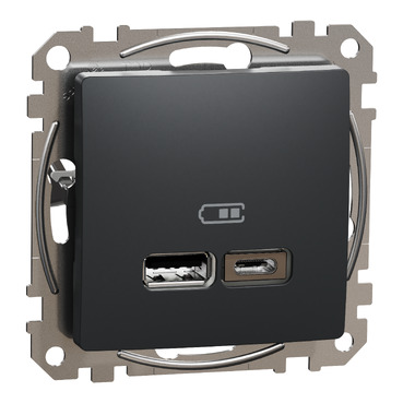 ÚJ SEDNA Dupla USB töltő, A+C, 2.4A, antracit színű, SDD114402