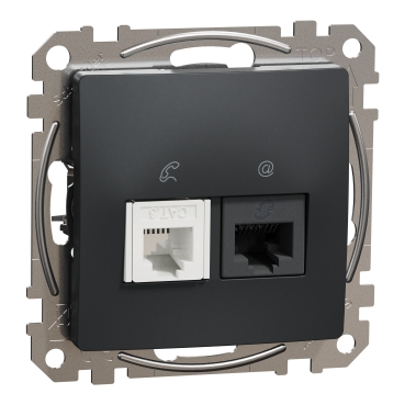 ÚJ SEDNA RJ11/RJ45 Cat6 UTP kombinált aljzat, antracit színű, SDD114468