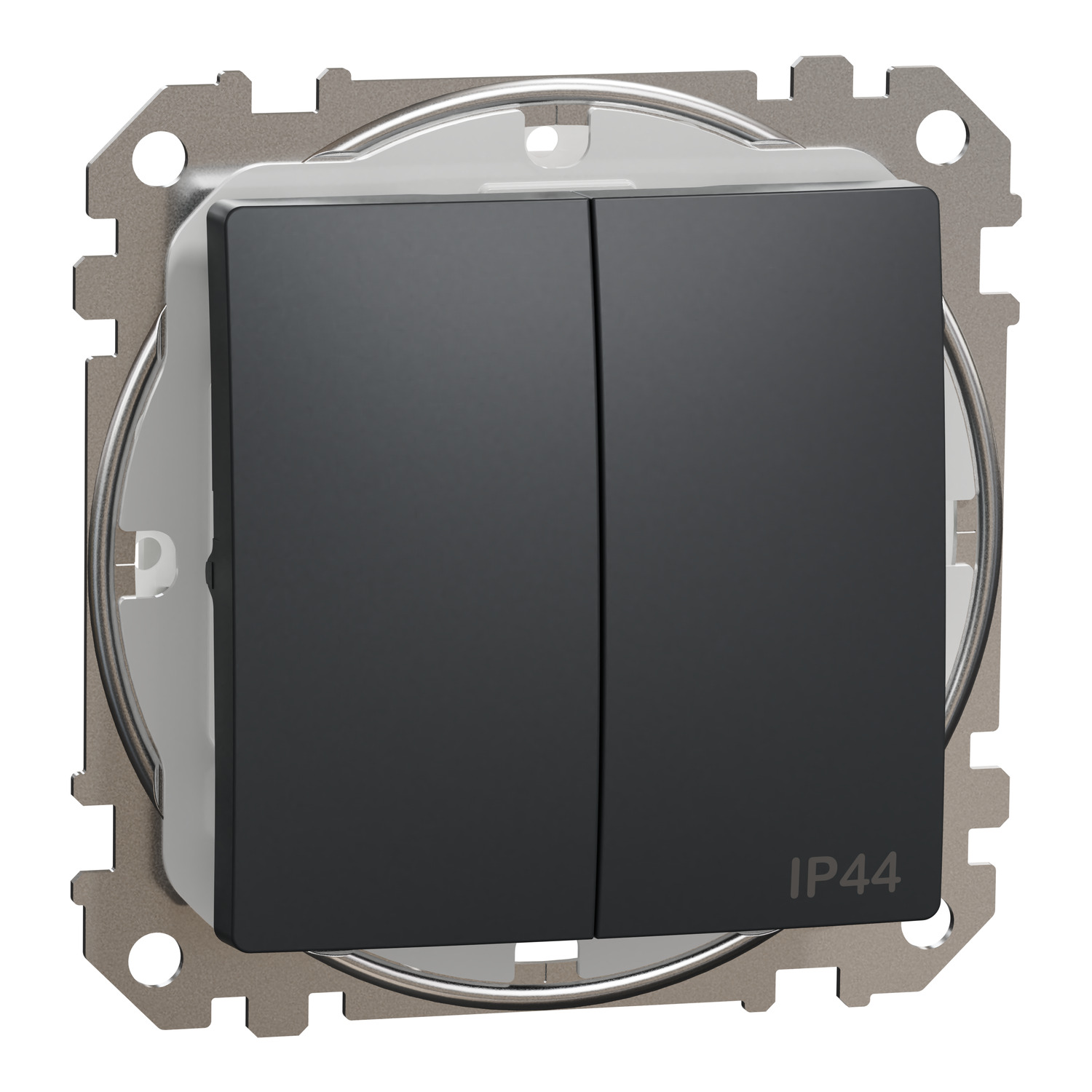 SednaÚj 105 2x1P csillárkapcsoló betét adapterrel 1M antracit süllyesztett rugós IP44 Schneider