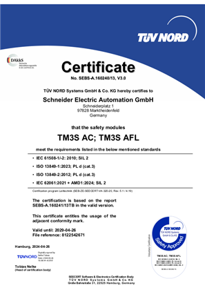 TUEV Nord Certificate TM3S AC / AFL