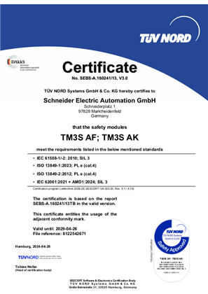 TUEV Certificate TM3S AF / AK