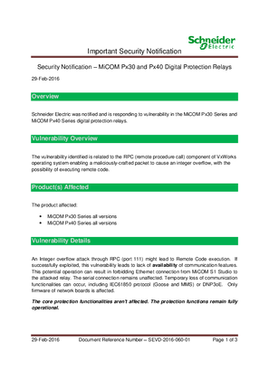 Security Notification - MiCOM Protection Relays