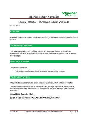 Security Notification - Wonderware InduSoft Web Studio