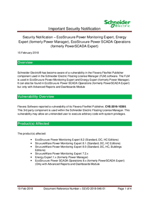 Security Notification – EcoStruxure Power Monitoring Expert, Energy Expert (formerly Power Manager), EcoStruxure Power SCADA Operations (formerly PowerSCADA Expert)
