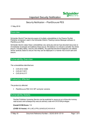 Security Notification – PlantStruxure PES