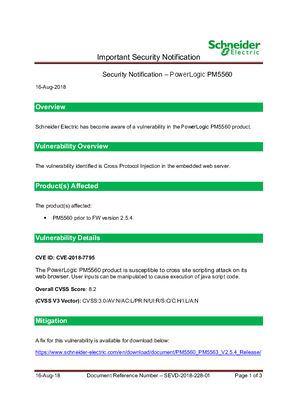 Security Notification – PowerLogic PM5560