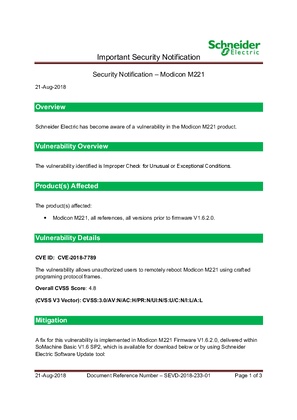 Security Notification - Modicon M221